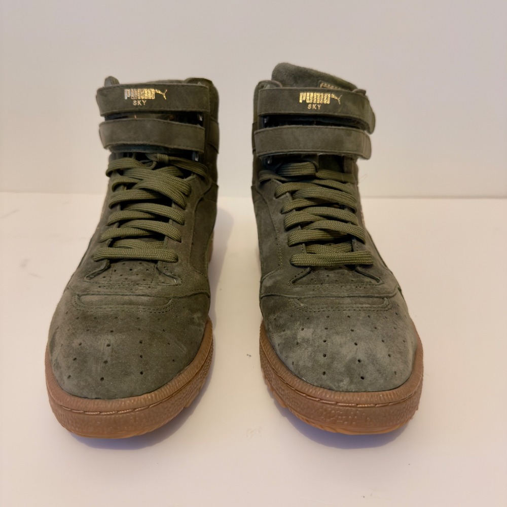 Puma Sky II Hi Olive Green Suede High Top Sneakers Gum Sole Women's 10 364395-02 - Picture 2 of 7